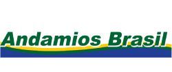 Logotipo de Andamios Brasil, un texto verde con una l&iacute;nea amarilla y azul debajo.