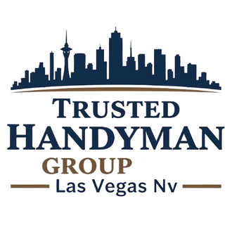 Trusted Handyman Group logo with Las Vegas skyline in navy blue and gold text