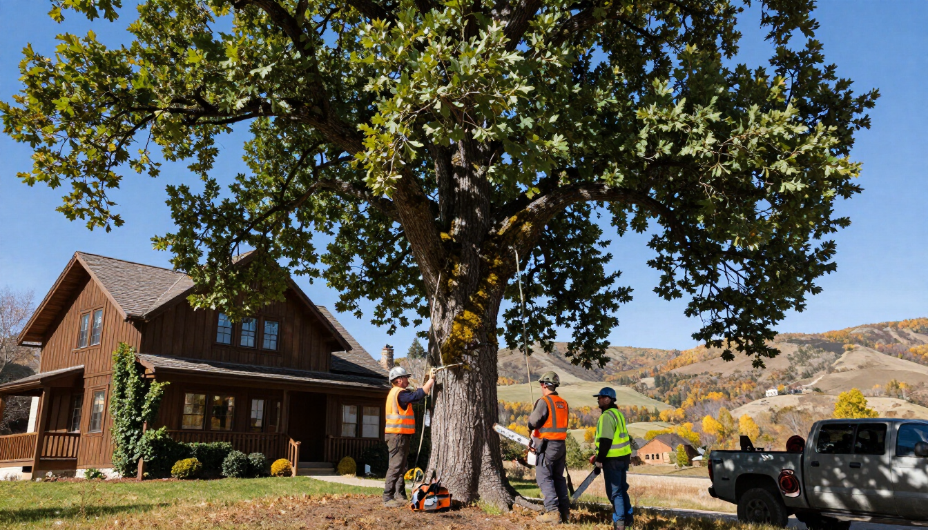 Tree service crew inspecting a tree in High Country NC