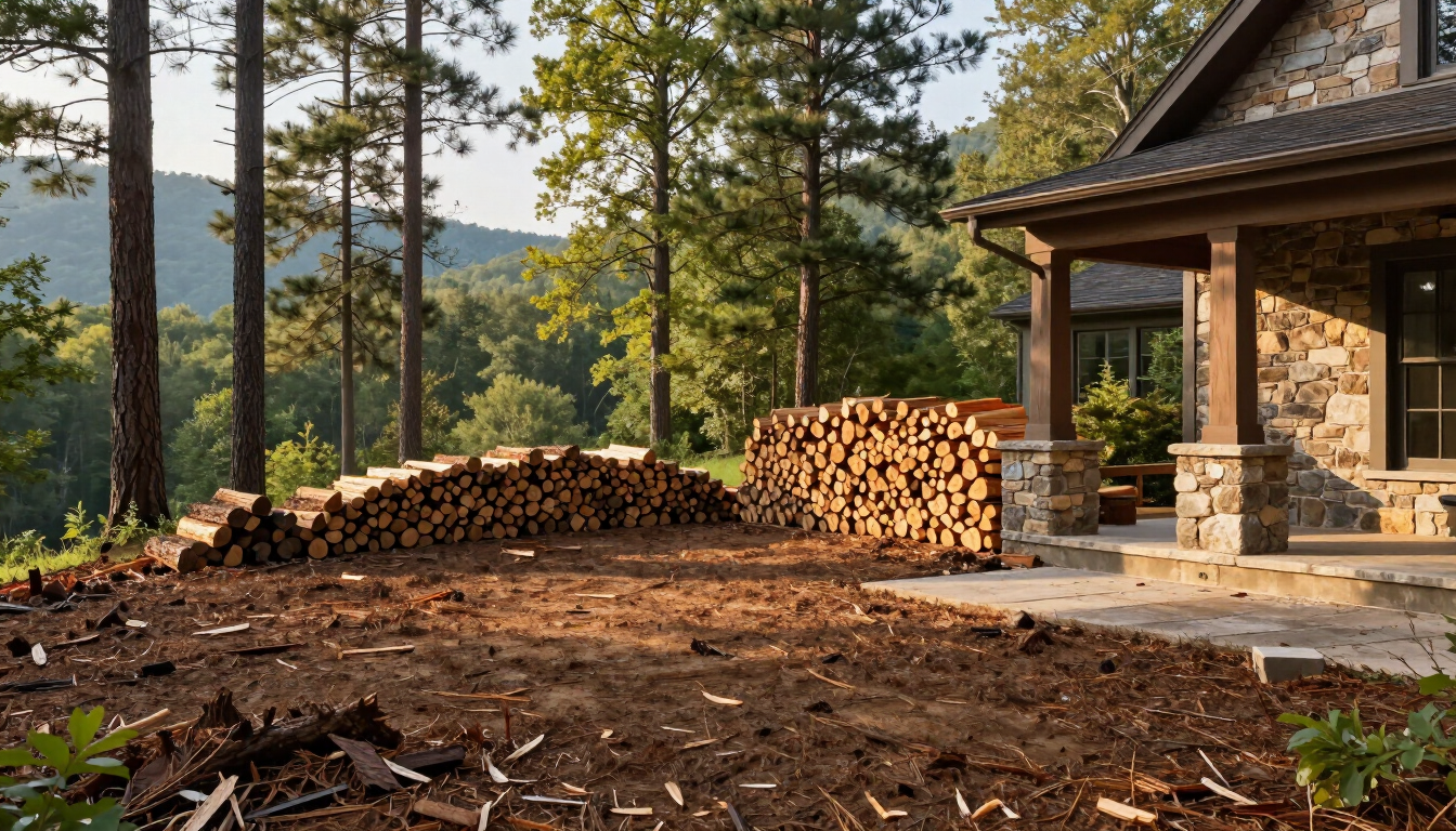Clean wooded property after professional tree removal and debris cleanup