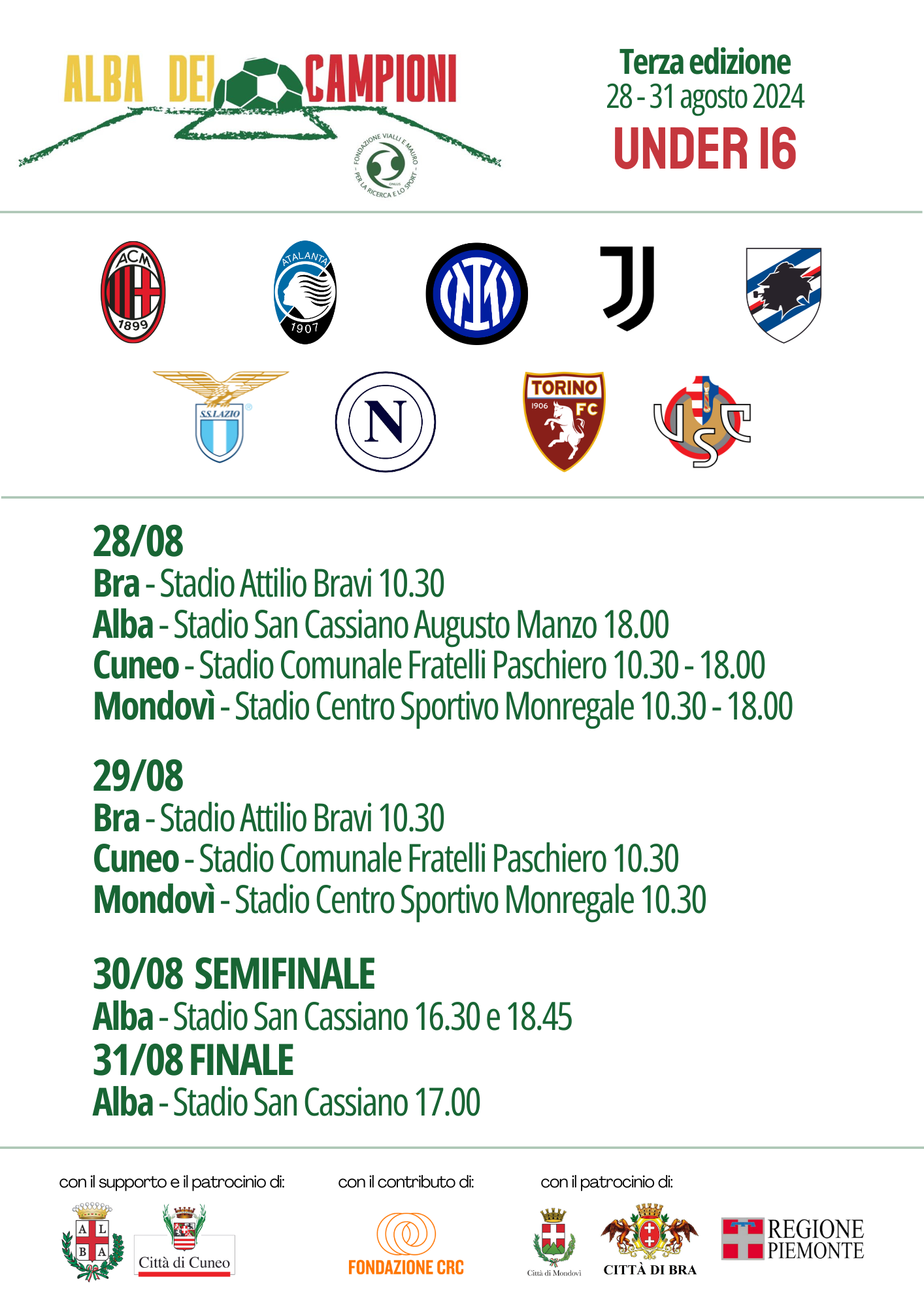 Calendario del torneo di calcio Under 16 