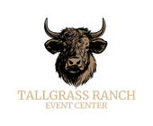 Logo for Tallgrass Ranch Event Center, featuring a sketched bull head and text.