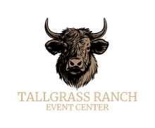 Logo for Tallgrass Ranch Event Center, featuring a sketched bull head and text.