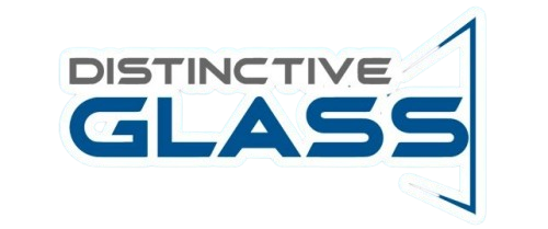 A logo featuring the text "DISTINCTIVE" in grey and "GLASS" in bold blue, next to a blue geometric graphic.
