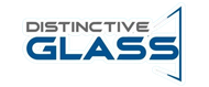 A logo featuring the text "DISTINCTIVE" in grey and "GLASS" in bold blue, next to a blue geometric graphic.
