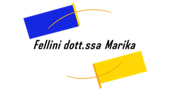 Logo con forme inclinate blu e gialle e la scritta “fellini dott.ssa Marika”