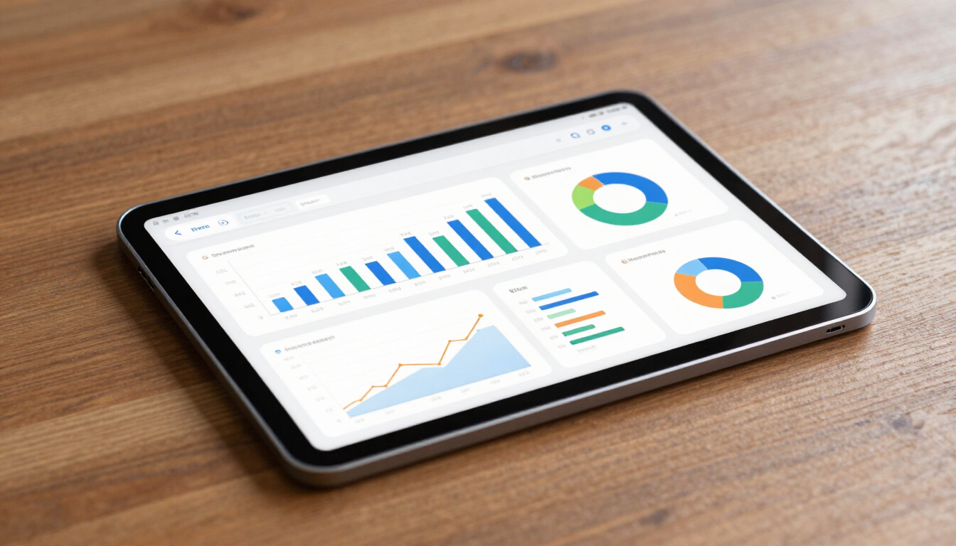 Digitale boekhoudsoftware dashboard op een tablet met grafieken en cijfers