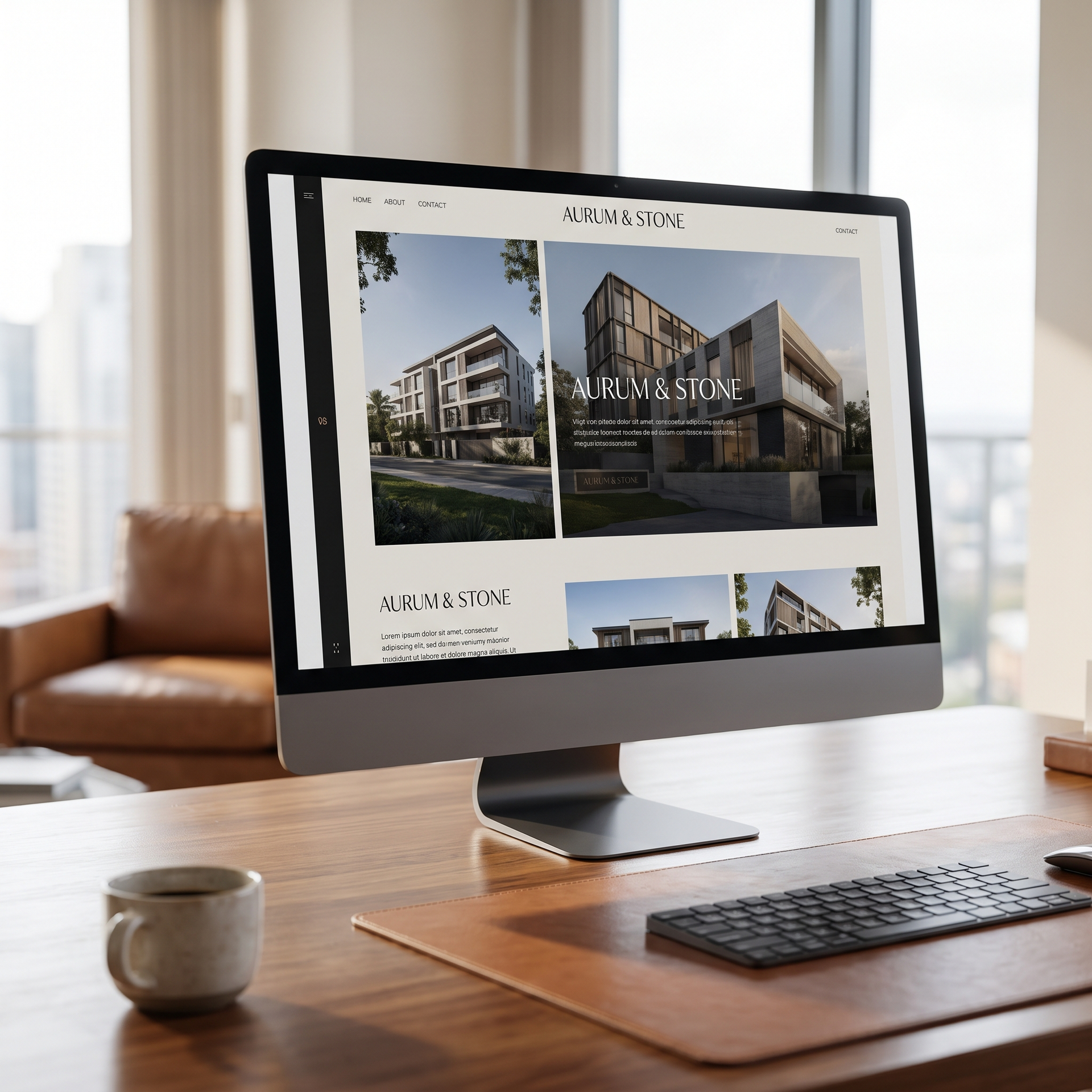 Desktop monitor displaying a modern website