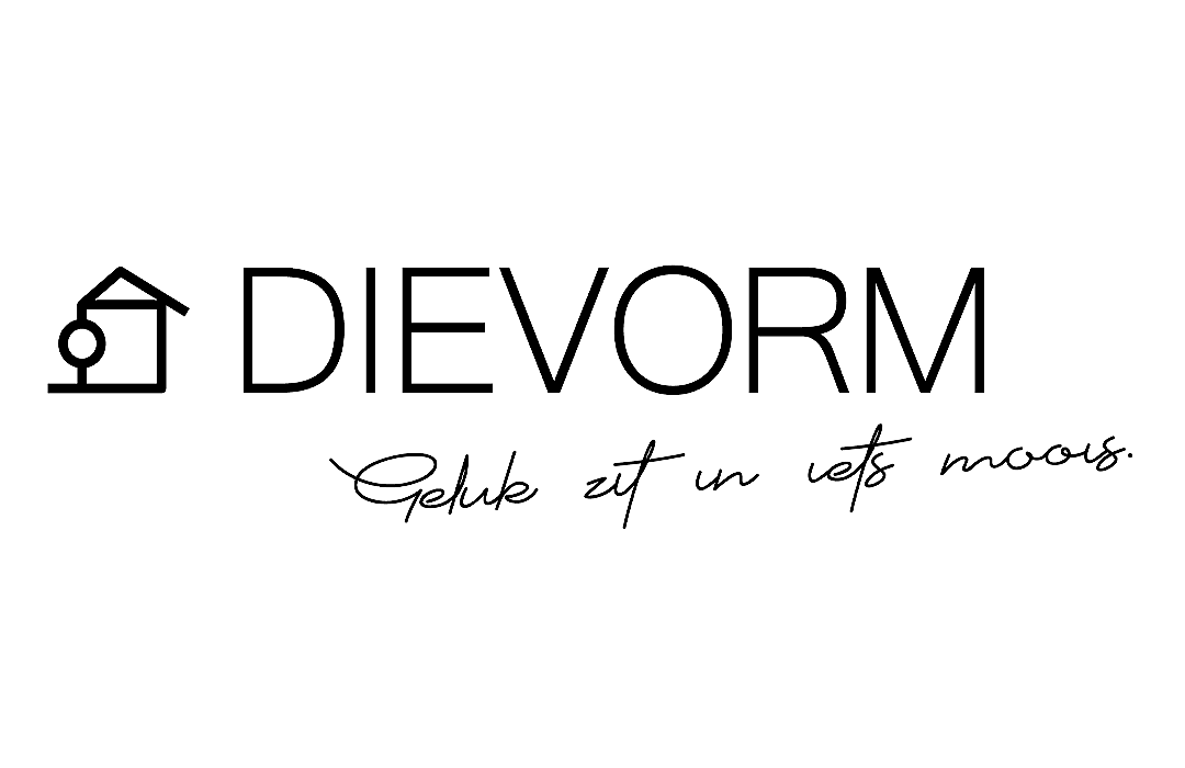 Logo for DIEVORM, featuring a house icon, brand name, and the cursive tagline 