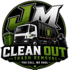 JMC trash removal logo with black truck, green trash can, and bold “CLEAN OUT” text