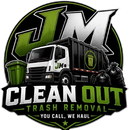 JMC trash removal logo with black truck, green trash can, and bold “CLEAN OUT” text