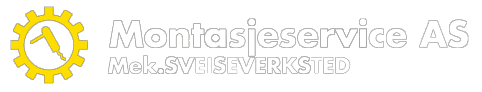 Logo for Montasjeservice AS, med et gult tannhjulikon og firmanavn i grått.