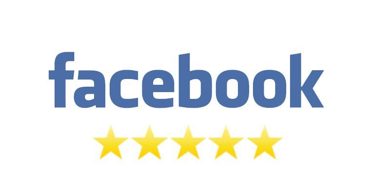 Facebook logo with four yellow stars below.