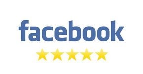 Facebook logo with four yellow stars below.