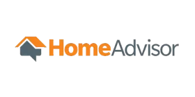 HomeAdvisor logo: orange roof and house icon with the company name in orange and gray text.