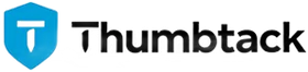 Thumbtack logo: Blue shield with a white 