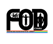A logo for torfaen pride with a rainbow in the middle