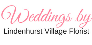 Weddings by Lindenhurst Village Florist logo in pink and black text