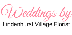 Weddings by Lindenhurst Village Florist logo in pink and black text