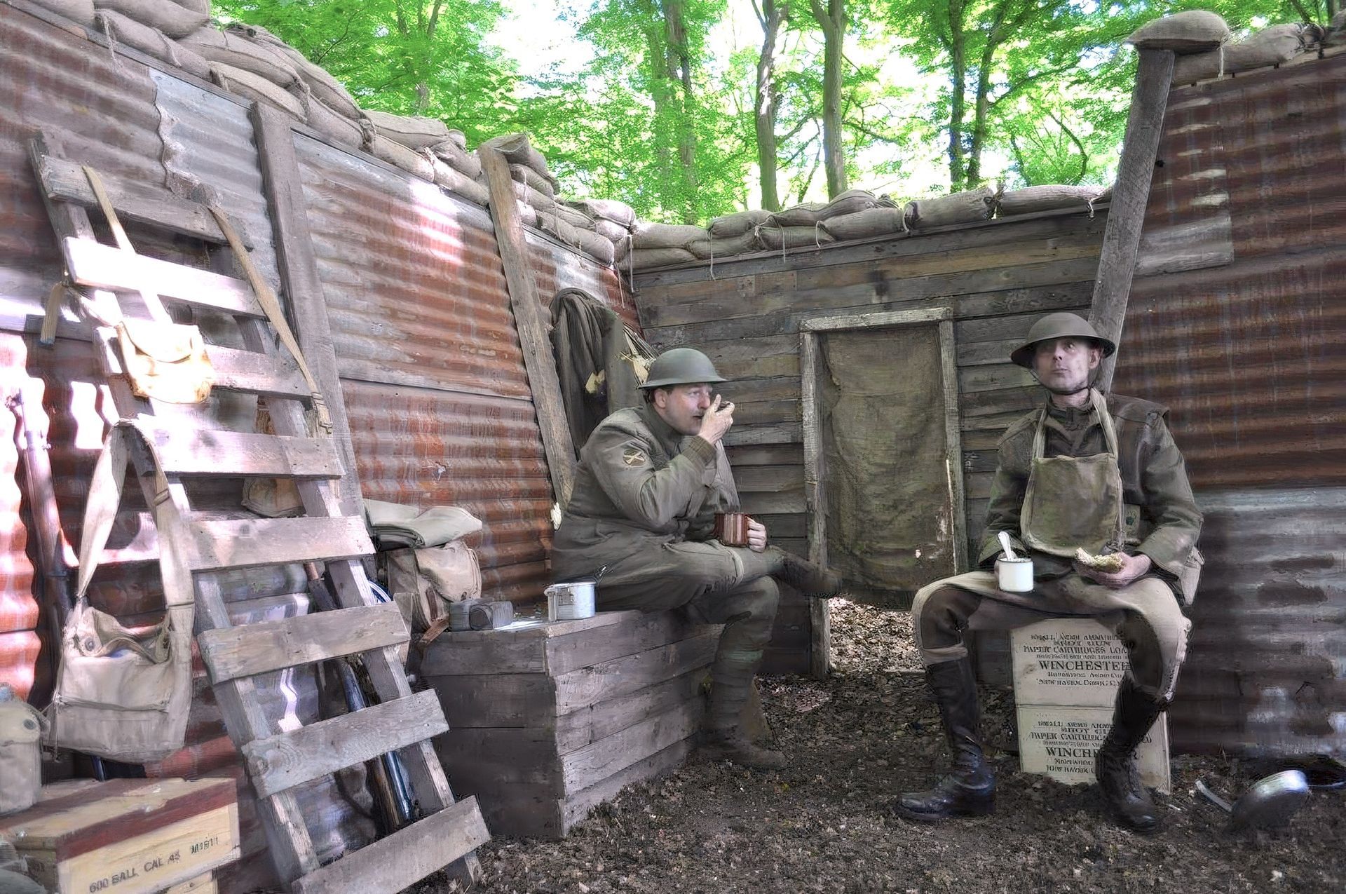 Mobiel op te zetten loopgraaf panelen WW1 ten behoeve display