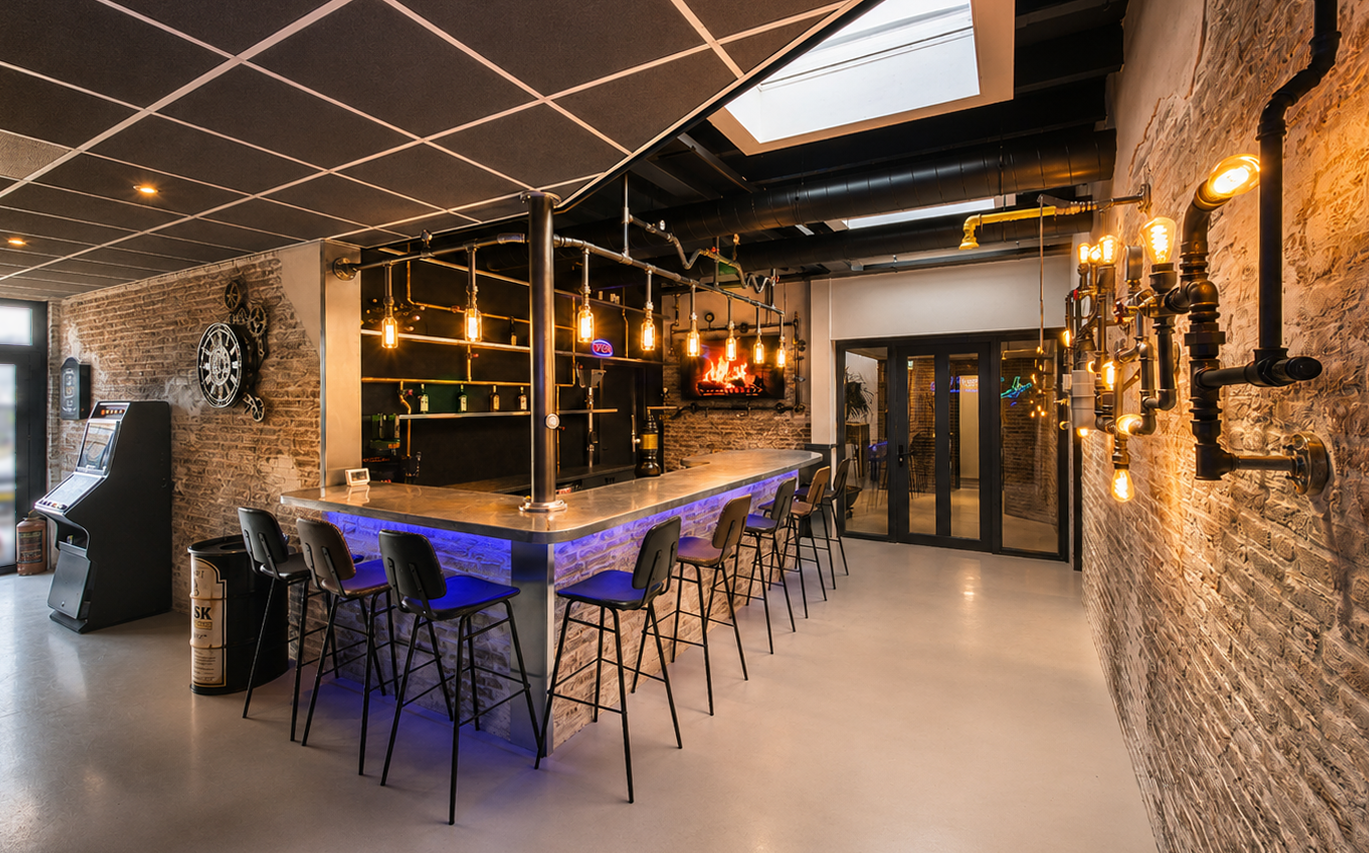 Sfeervolle kantine waarin vakmanschap van het bedrijf tot uitdrukking komt