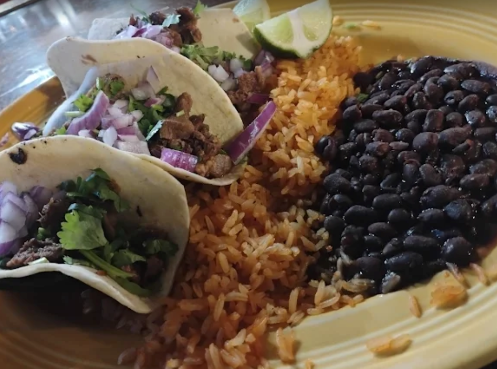 Street Tacos with rice and beans