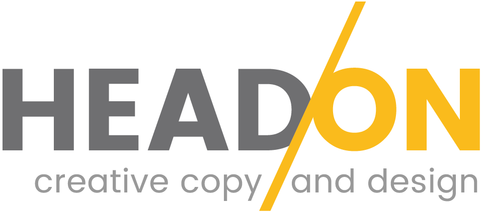 A logo for a company called head on creative copy and design