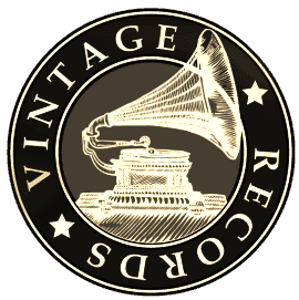 Vintage records logo with a gramophone in the center