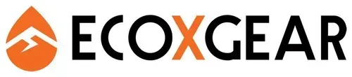 ECOXGEAR logo with black text and an orange shield icon