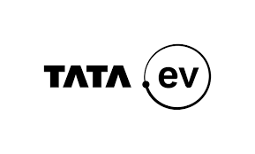 Tata.ev logo in black with a circular “ev” mark on a white background