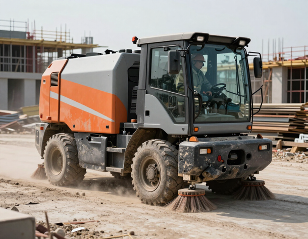 Spazzatrice CSC Impianti impiegata in cantiere