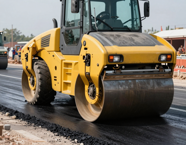 Rullo compattatore CSC Impianti impiegato in cantiere