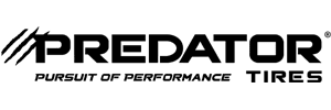 Black Predator Tires logo with claw marks on the left and the slogan