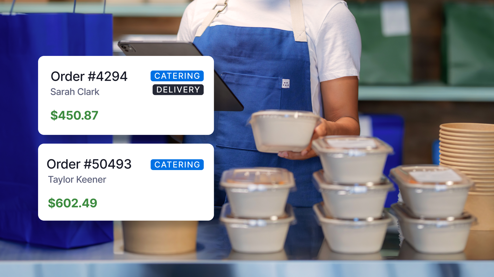 restaurant employee fulfilling catering orders