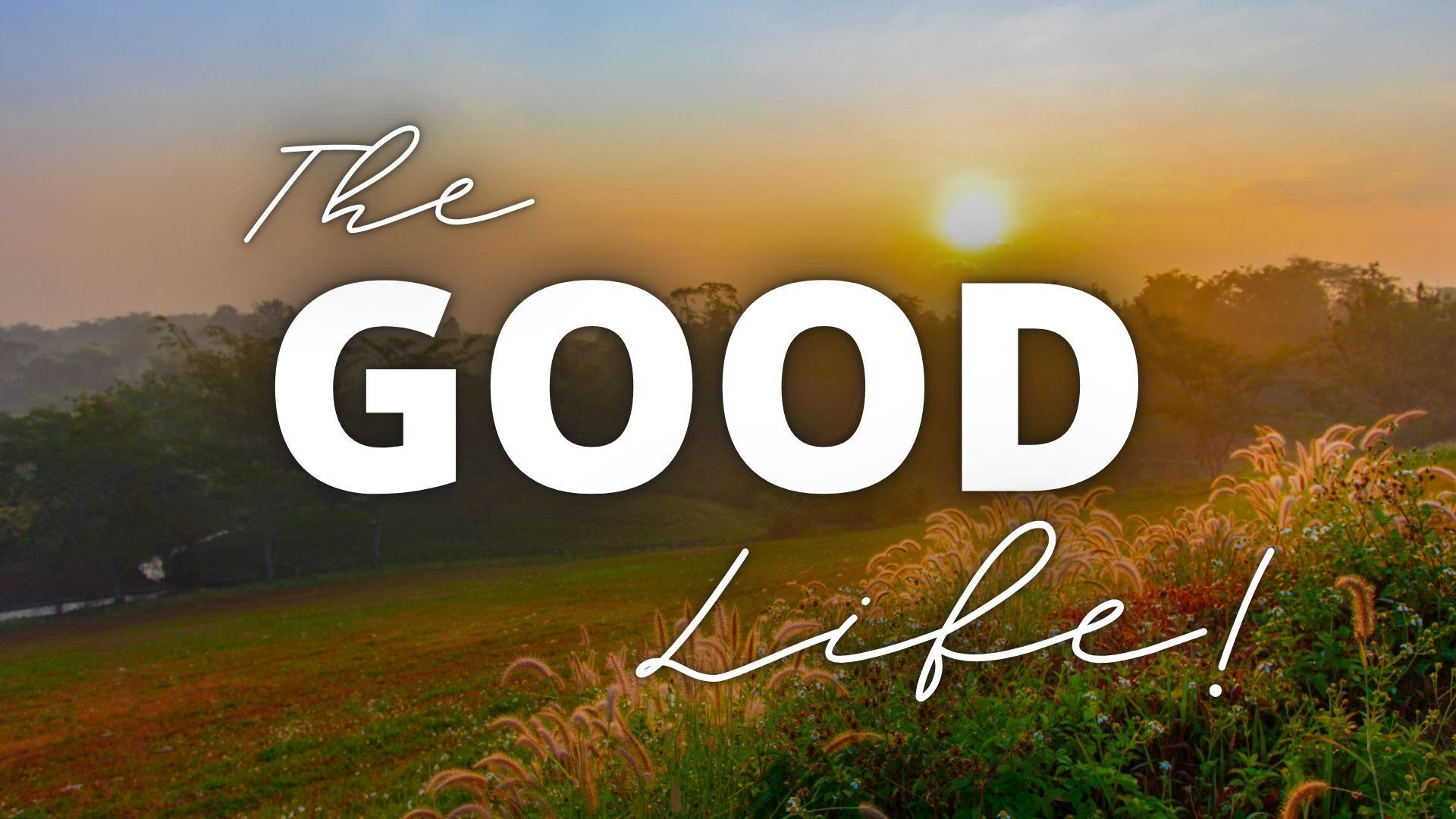 A picture of a field with the words `` the good life '' written on it.