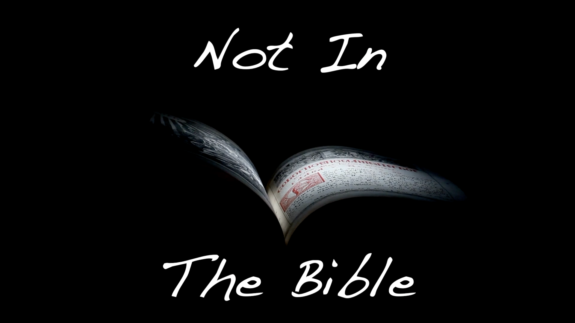 Black background with an open book; text reads