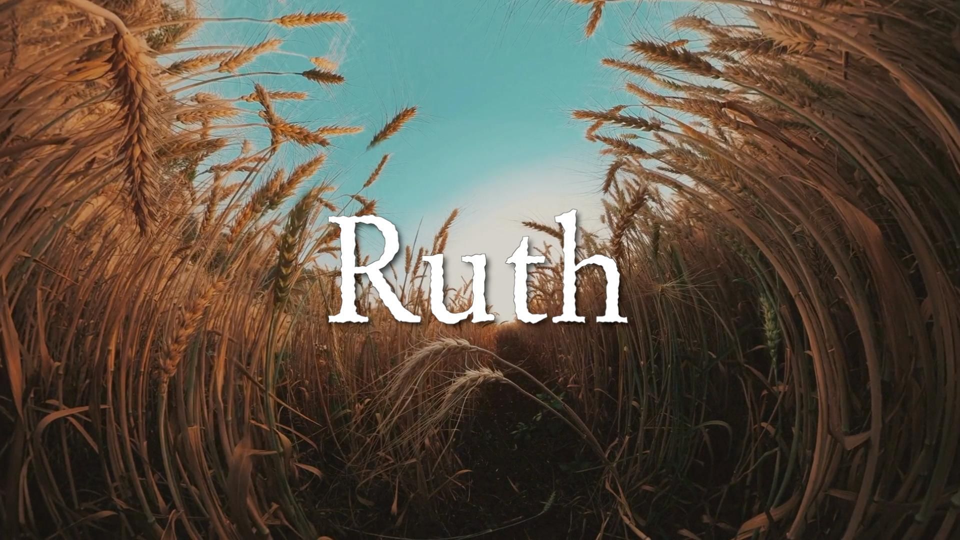 The word ruth is on a field of wheat.