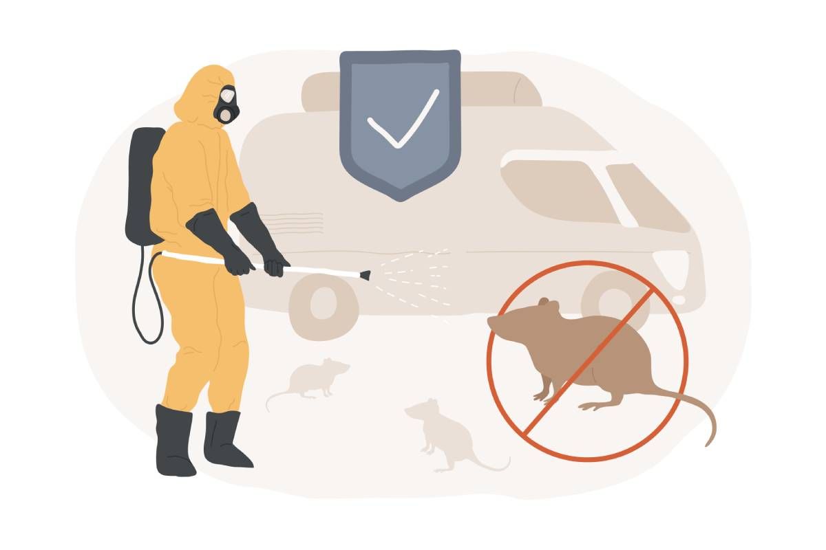 Illustration of a pest removal specialist attempting mouse control near Lexington, Kentucky (KY)