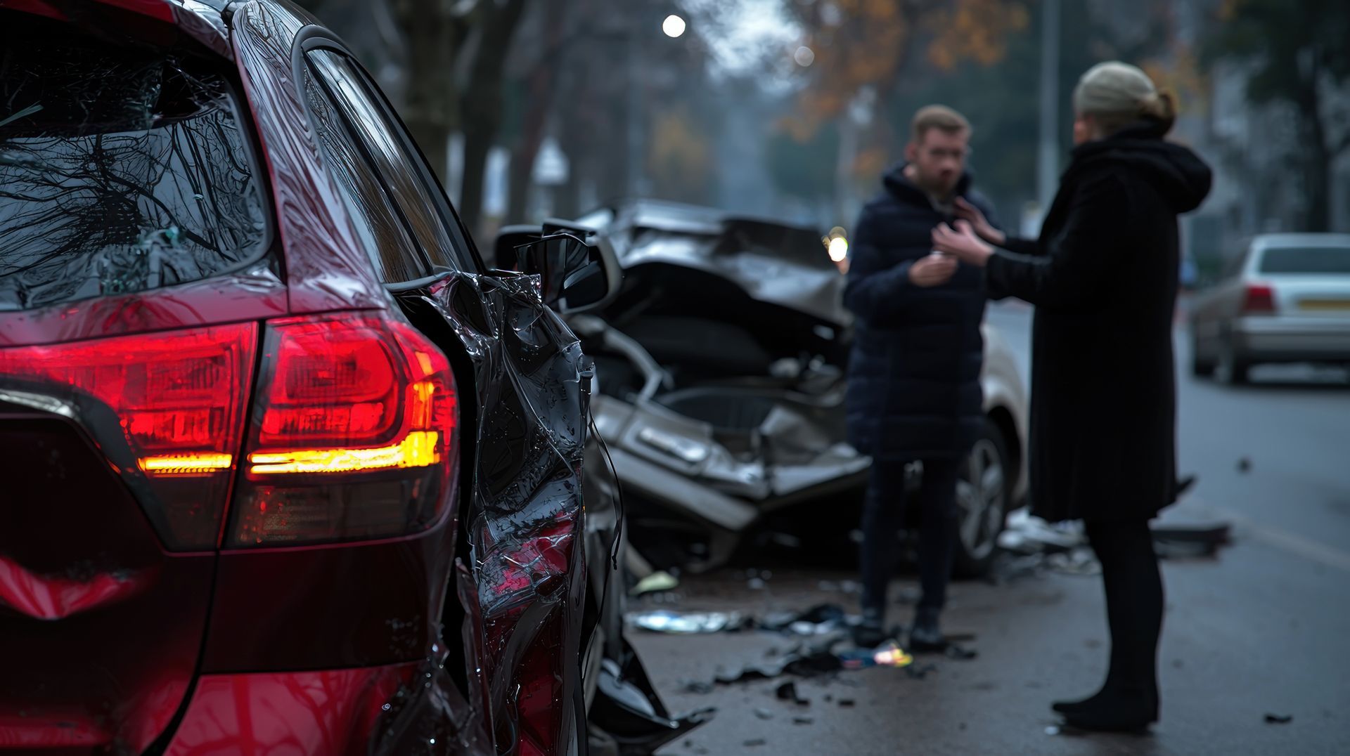 Damaged cars accident dispute urban scene