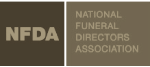 NFDA National Funeral Directors Association logo in beige and dark brown blocks