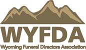 Wyoming Funeral Directors Association logo with brown mountain icon and bold “WYFDA” text