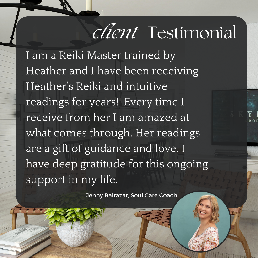 A woman is sitting in a living room with a sign that says client testimonial