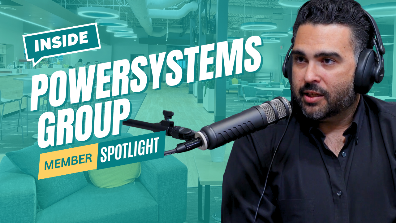 NuvoDesk member spotlight with a podcast guest and the text “Inside Powersystems Group.”
