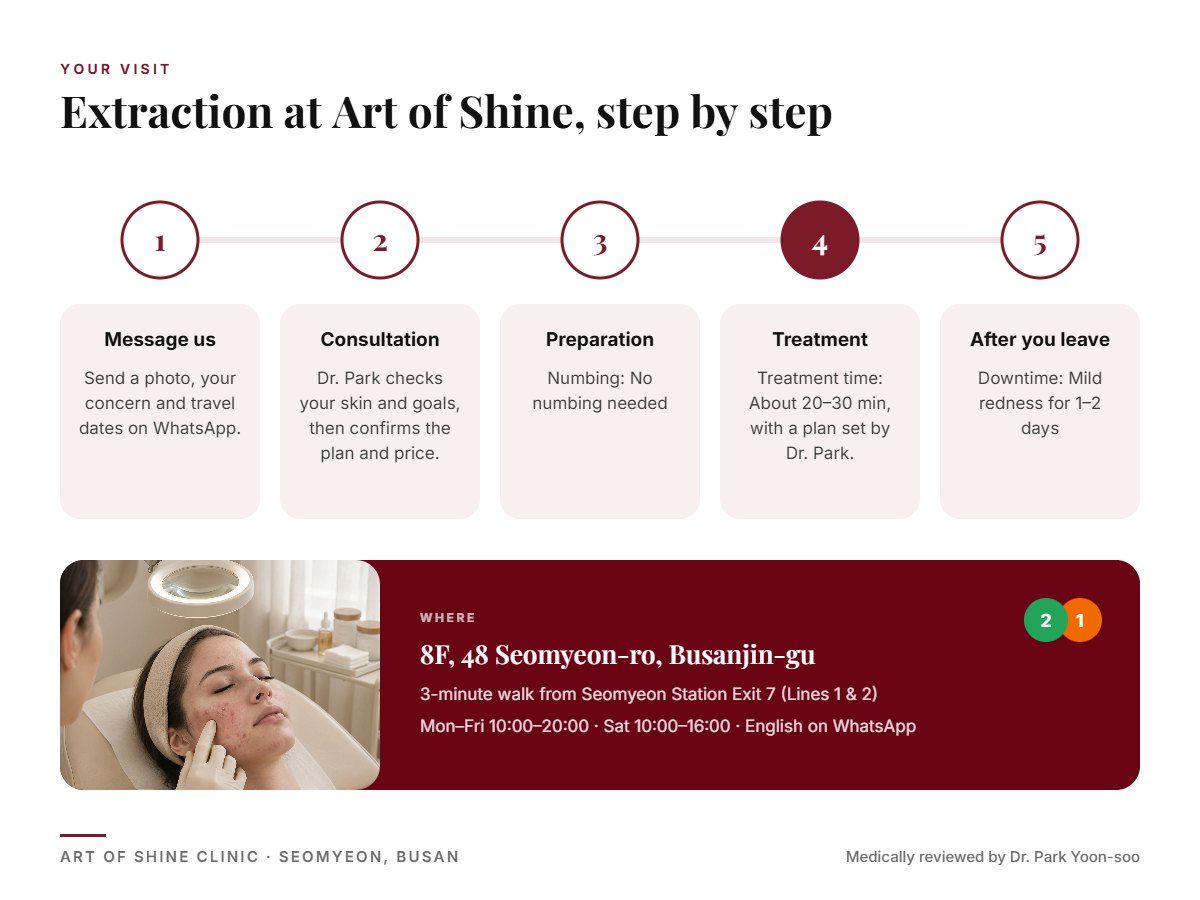 Your Extraction visit at Art of Shine Clinic in Seomyeon, Busan in 5 steps, from WhatsApp booking to aftercare