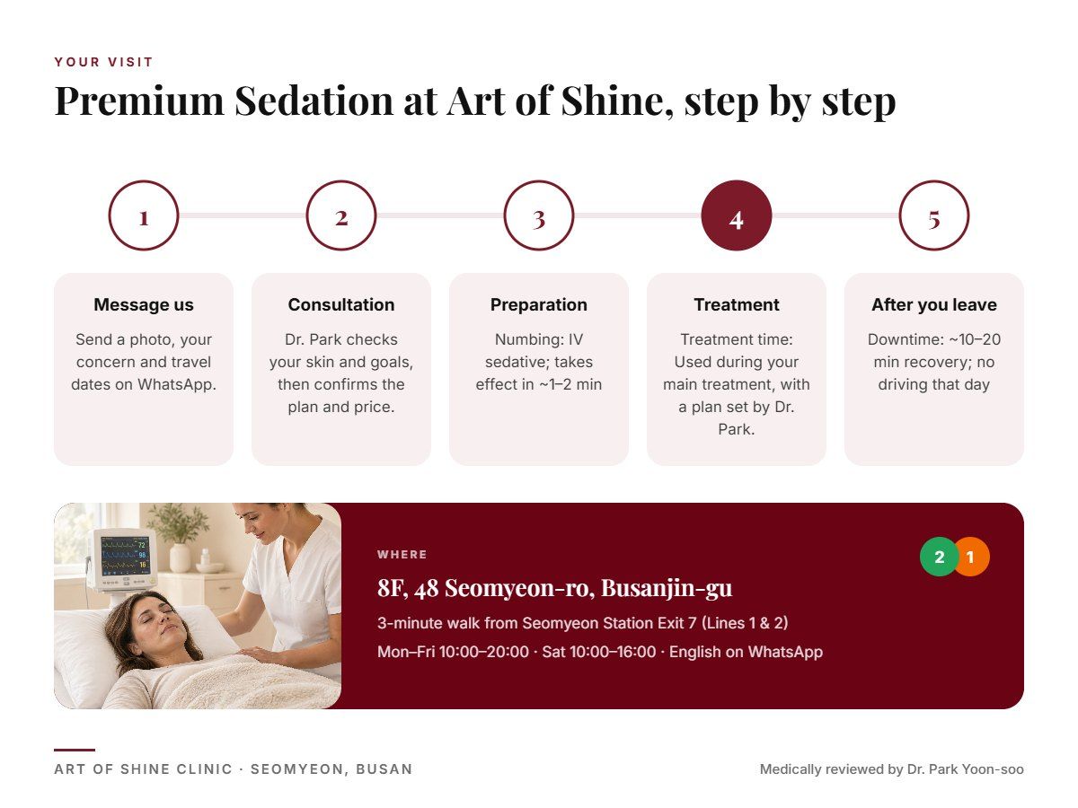 Your Premium Sedation visit at Art of Shine Clinic in Seomyeon, Busan in 5 steps, from WhatsApp booking to aftercare