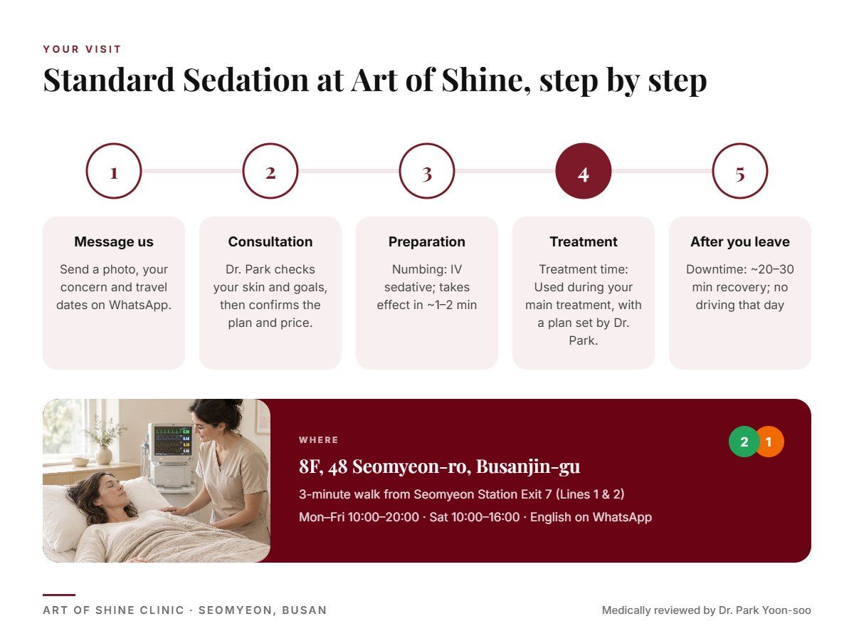 Your Standard Sedation visit at Art of Shine Clinic in Seomyeon, Busan in 5 steps, from WhatsApp booking to aftercare