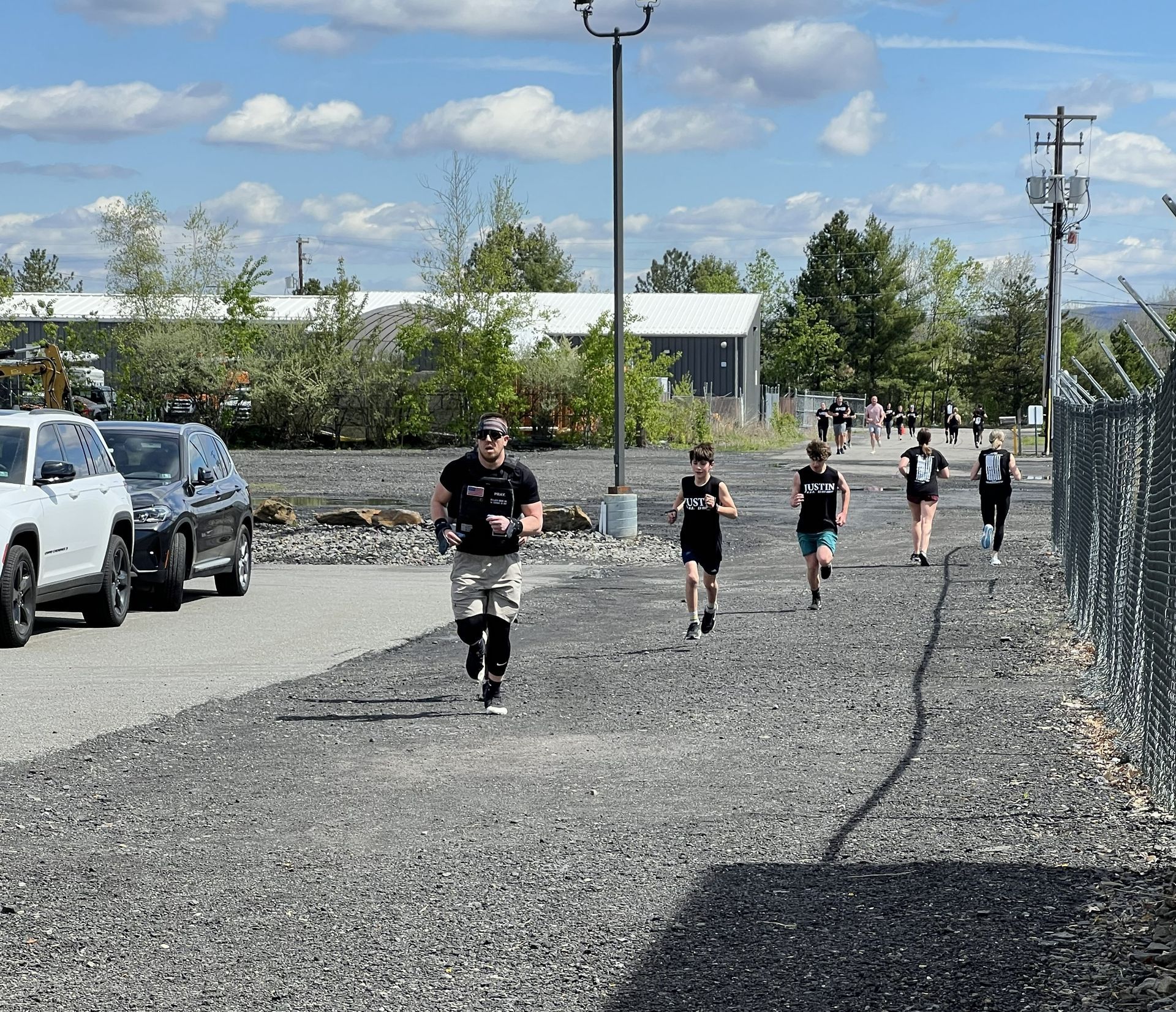 A group of athletes are running.