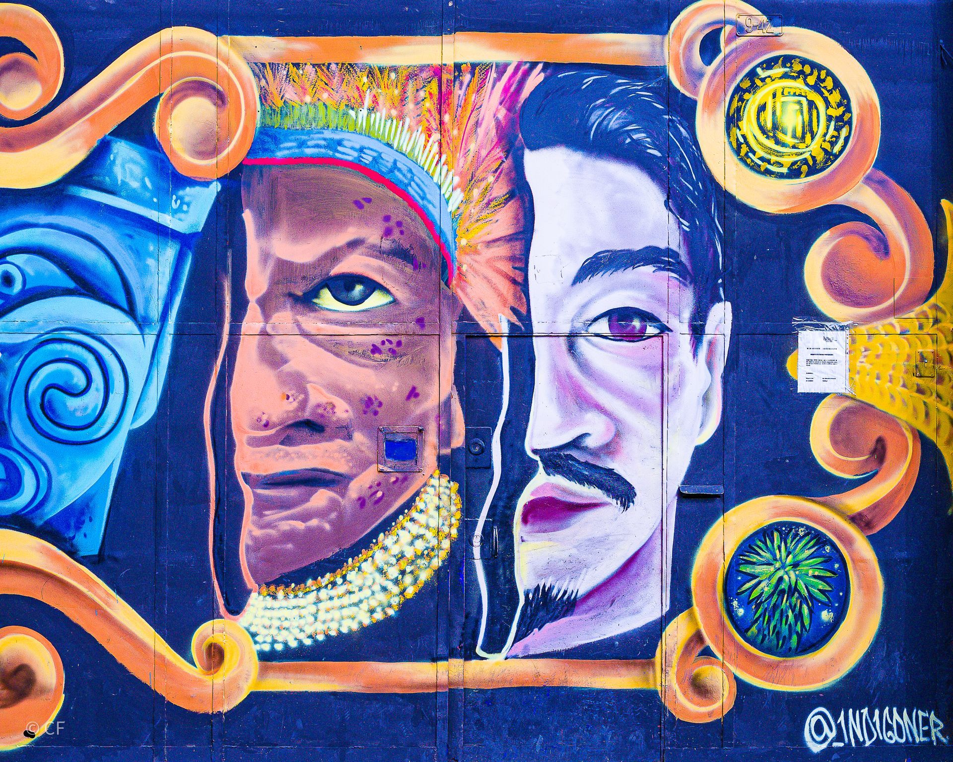 A painting of a man and an indigenous man