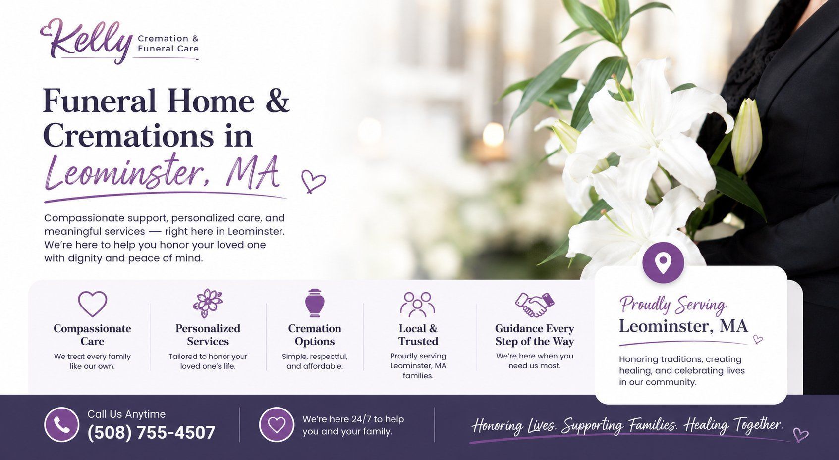 Kelly Cremation & Funeral Care funeral home and cremation services near Leominster, MA offering affordable, compassionate, and personalized end-of-life care.