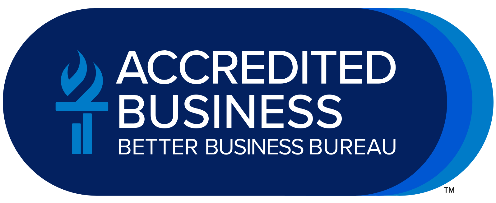 Accredited Business Bureau badge with blue background and white text.